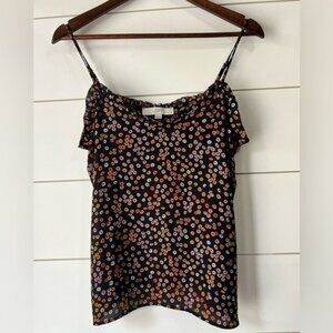 Loft V-neck floral tank w/ adjustable straps and‎ ruffle details. Size M petite.